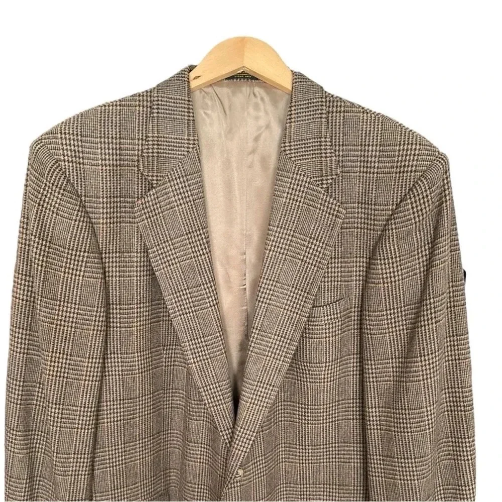 CRICKETEER Vintage Wool Camel Hair Blazer Sport Coat Brown Plaid Ivy Classic 46L